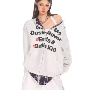 Casual Women's Zip-Up Jacket - American Style Plaid Spliced Two-Piece Sweatshirt Cardigan for Autumn Fashion