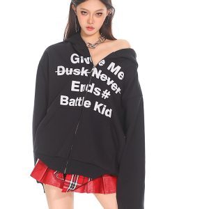 Casual Women's Zip-Up Jacket - American Style Plaid Spliced Two-Piece Sweatshirt Cardigan for Autumn Fashion