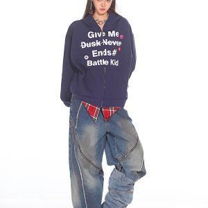 Casual Women's Zip-Up Jacket - American Style Plaid Spliced Two-Piece Sweatshirt Cardigan for Autumn Fashion
