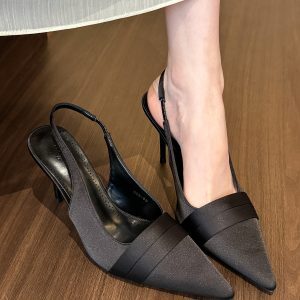 Champagne Almond Pointed Satin High Heels for Women - Gentle Moonlight Open-Back Sandals, Spring Fashion Trend