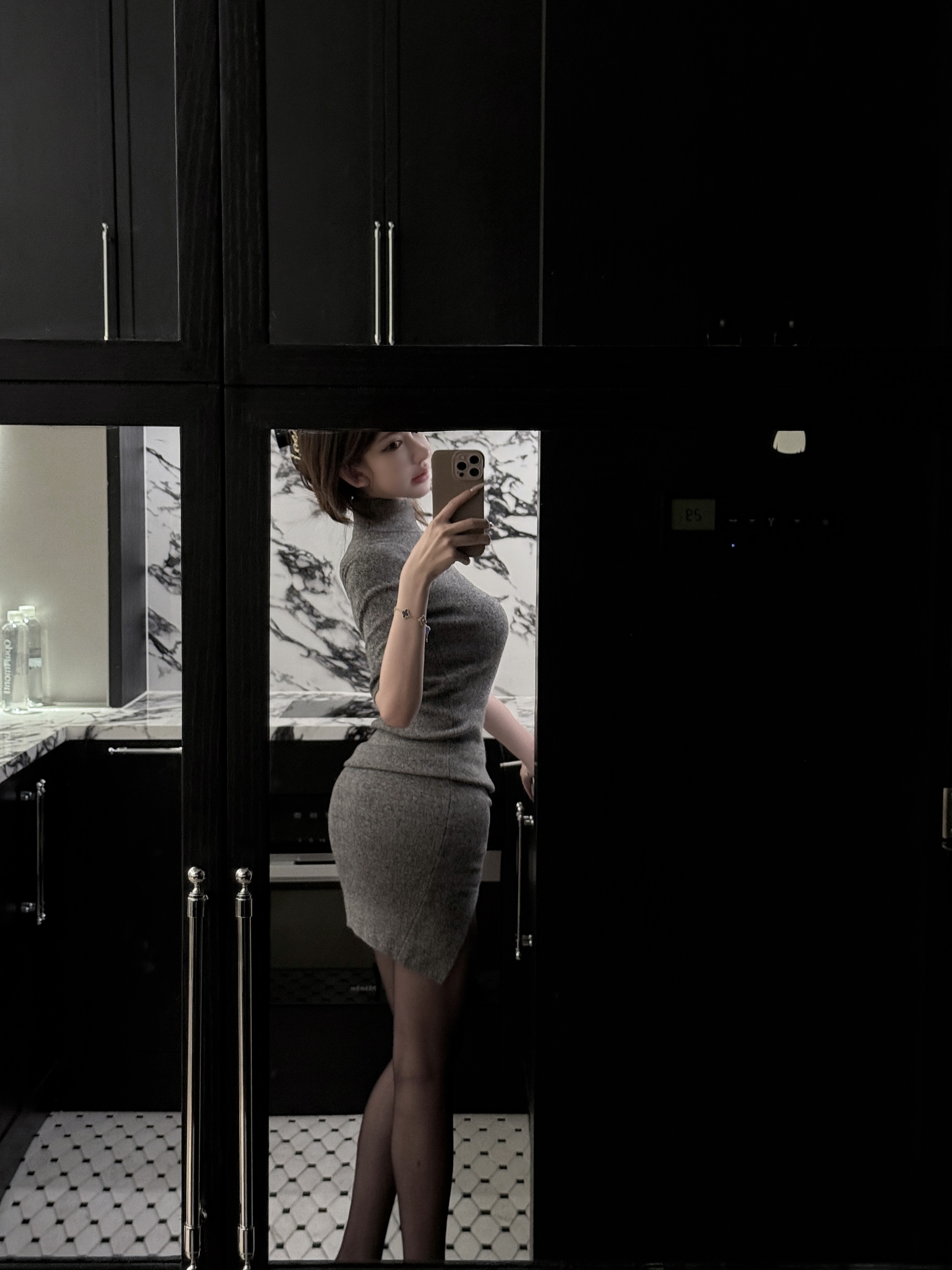 Charcoal Gray Half-High Neck Slim Fit Knitted Bodycon Skirt - Trendy Y2K Fashion Essential for Effortless Style