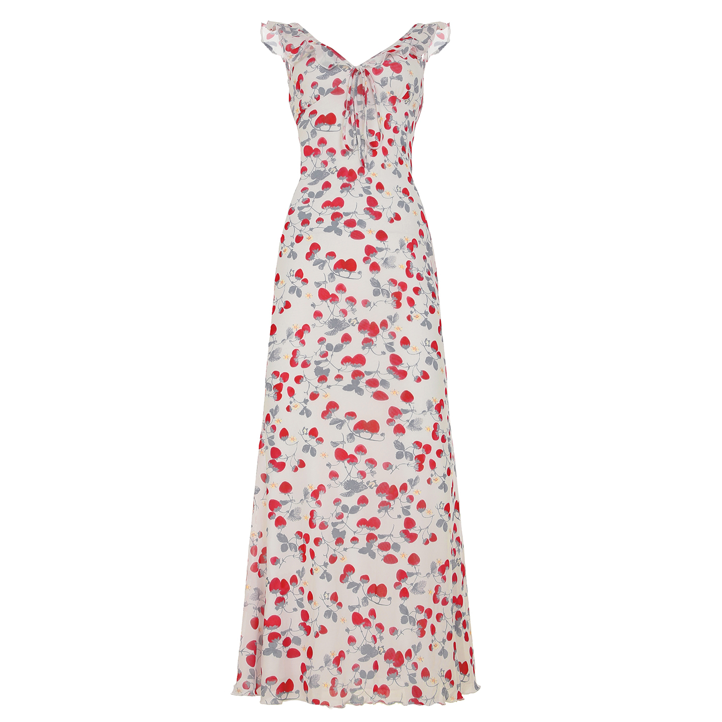 Cherry Print Ruffled Collar Dress - Vintage Waist-Cinching Slimming Long Dress for a Romantic European American Style