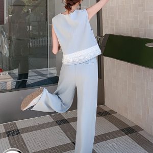 Chic High-End Women's Summer 2025 Two-Piece Suit Set with Vest and Wide-Leg Pants - Casual Professional Outfit