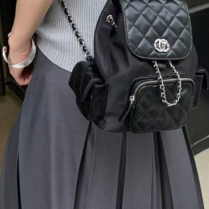 Chic Nylon Patchwork Quilted Chain Backpack - Versatile Commuter Tote Shoulder Bag for 2025 Fashion Trends