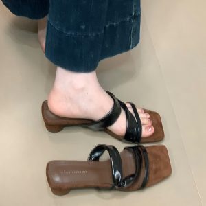 Chic Ocean One French Square-Toe Chunky High-Heeled Open-Toe Sandals for Women - Stylish Roman Skirt Pairing, Perfect for Summer