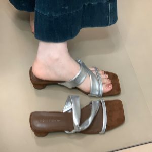 Chic Ocean One French Square-Toe Chunky High-Heeled Open-Toe Sandals for Women - Stylish Roman Skirt Pairing, Perfect for Summer
