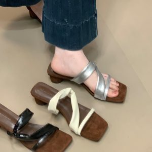 Chic Ocean One French Square-Toe Chunky High-Heeled Open-Toe Sandals for Women - Stylish Roman Skirt Pairing, Perfect for Summer