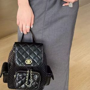 Chic Quilted Mesh Chain Backpack - Versatile Shoulder Bag for Commuters, Inspired by 90s Fashion Trends