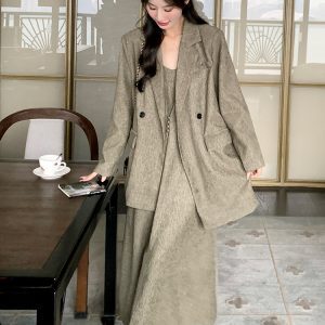 Chic Suit Jacket and Camisole Dress Set for Women - Elegant Two-Piece Outfit for Spring and Autumn, Perfect for Commuting