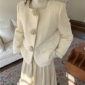 Chic Textured Spliced Base Shirt - Stylish Small Top for Spring & Autumn - Rich Girl Vibe - Trendy Layered Look with Skirt Set