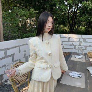 Chic Textured Spliced Base Shirt - Stylish Small Top for Spring & Autumn - Rich Girl Vibe - Trendy Layered Look with Skirt Set