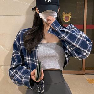 Chic Women's Plaid Shirt, Long Sleeves, Autumn Fashion, Stylish Hong Kong-Inspired Top, Instagram-Worthy Look, Trendy Design