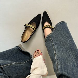 Chinese-Style Pointed-Toe Women's Mary Jane Shoes - Height-Increasing, Exquisite French Design for Spring & Autumn Fashion