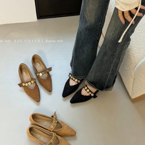 Chinese-Style Pointed-Toe Women's Mary Jane Shoes - Height-Increasing, Exquisite French Design for Spring & Autumn Fashion