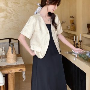 Chinese-Style Spaghetti Strap Dress and Suit Two-Piece Set, Trendy Long Skirt, Elegant National Wind Fashion 2025