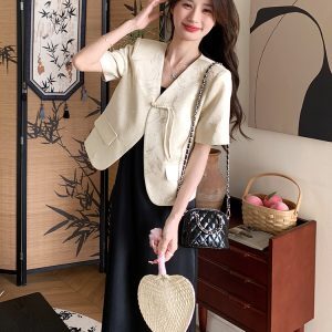 Chinese-Style Spaghetti Strap Dress and Suit Two-Piece Set, Trendy Long Skirt, Elegant National Wind Fashion 2025