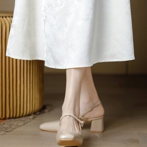 Chunky Heel Baotou Women's Sandals - Milk Tea Color, Versatile Mary Jane Flats, One-Strap High Heels for Summer 2025