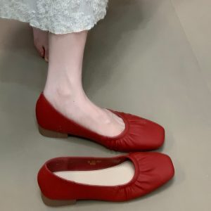 Chunky-Heeled Mary Jane Shoes for Women - Versatile Pleated Skirt Style, Low-Heeled Commuting Footwear, Comfortable Everyday Wear