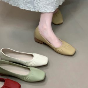Chunky-Heeled Mary Jane Shoes for Women - Versatile Pleated Skirt Style, Low-Heeled Commuting Footwear, Comfortable Everyday Wear