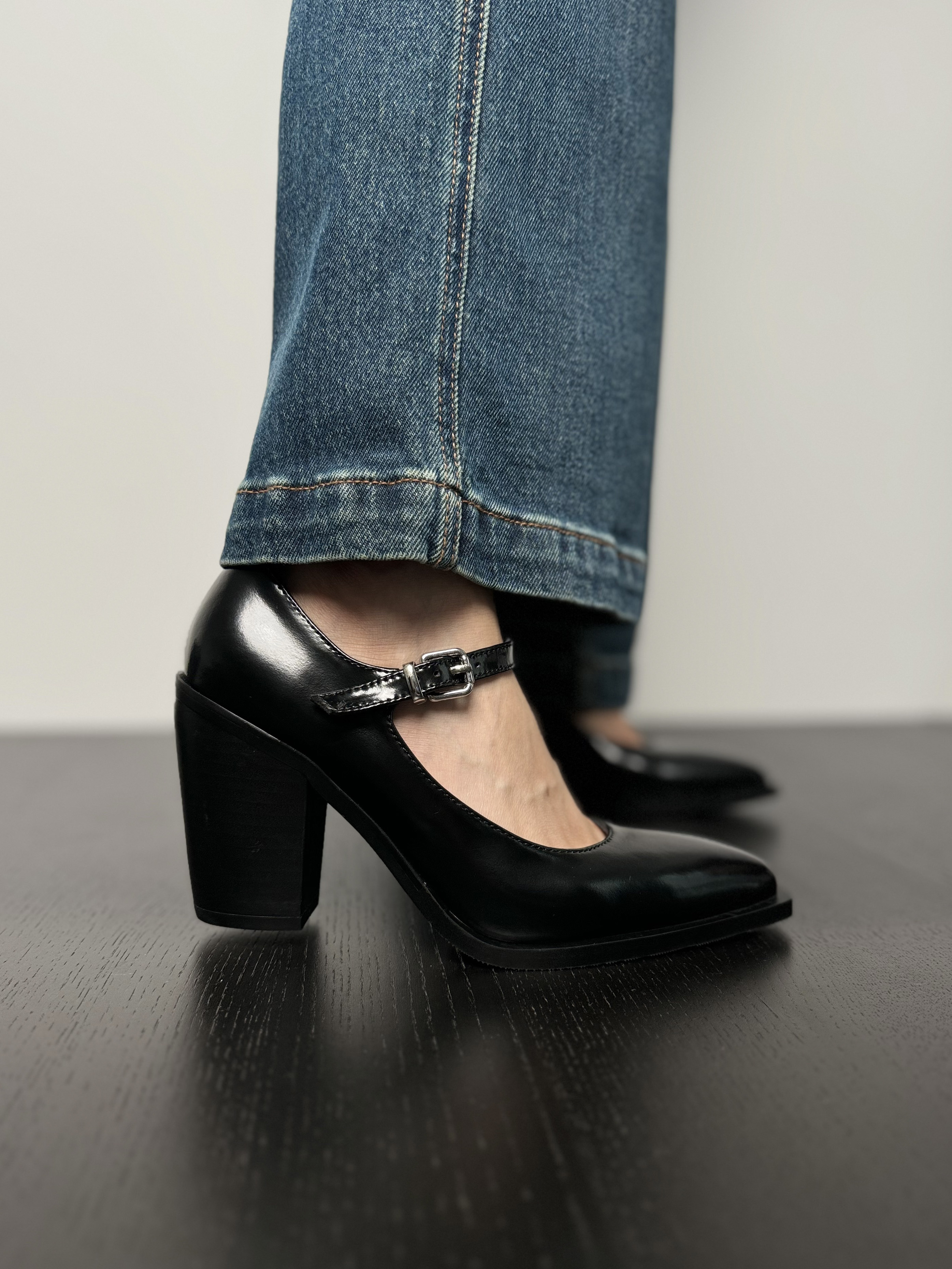 Chunky High Heel Mary Jane Shoes for Women - Pointed Toe, Shallow Mouth Design, Simple Fashionable Witch Style