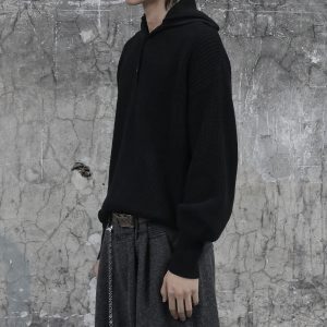 Chunky Knit Dracula Sweater with Large Lapel and Button Detail | Short Wide Fit Pullover for Vintage 90s Style