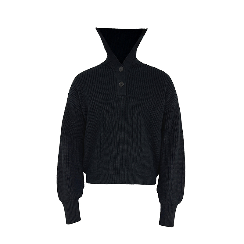 Chunky Knit Dracula Sweater with Large Lapel and Button Detail | Short Wide Fit Pullover for Vintage 90s Style