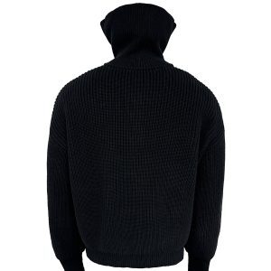 Chunky Knit Dracula Sweater with Large Lapel and Button Detail | Short Wide Fit Pullover for Vintage 90s Style