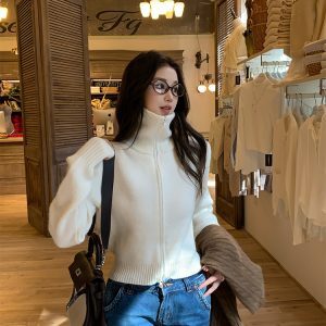 Classic Double-Head Zipper High Neck Sweater Coat in Two Colors - Comfortable Layering Piece for Fall and Winter Fashion