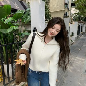 Classic Double-Head Zipper High Neck Sweater Coat in Two Colors - Comfortable Layering Piece for Fall and Winter Fashion