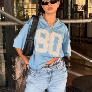 Color Block Digital Print Quick-Dry V-Neck T-Shirt for Women - Casual Loose Sports Top, American Vintage Trendy Style