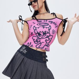 Color-Block Double Strap Camisole - Artist Print, Trendy Y2K Style, Vibrant Summer Top for Casual Wear