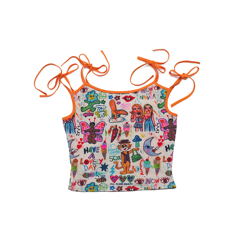 Color-Block Double Strap Camisole - Artist Print, Trendy Y2K Style, Vibrant Summer Top for Casual Wear