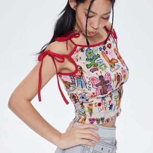 Color-Block Double Strap Camisole - Artist Print, Trendy Y2K Style, Vibrant Summer Top for Casual Wear