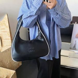 Color Block Hand-Sewn Half-Round Concave Shape Tote Bag - Trendy Crossbody for Women, Stylish Internet Celebrity Look 2025