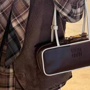 Color Block Handheld Shoulder Bag for Women - 2025 Internet Celebrity Fashion, Square Design, Dark Style