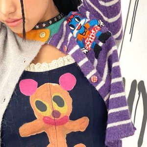 Color-Block Knitted Cardigan Sweater in Yellow and Blue - Trendy Dopamine Knitwear for Y2K Style