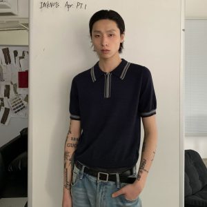 Color-Block Knitted T-Shirt for Men and Women - Retro American Polo Style, Short Sleeve Summer Casual Top, Trendy 90s Vibe