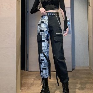 Color-Block Layered K-Pop Tie-Up Top and Performance Work Pants Set - Cool Spicy Girl Group Style Jazz Dance Outfit for Women