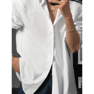 Color Block Loose Shirt with Shoulder Line Design - Trendy High-End Minimalist Style for Spring Summer Fashion