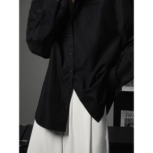 Color Block Loose Shirt with Shoulder Line Design - Trendy High-End Minimalist Style for Spring Summer Fashion