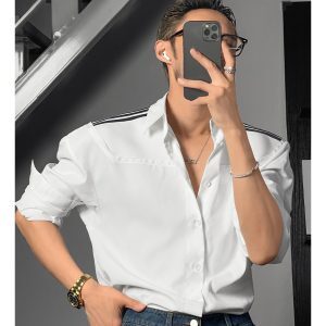 Color Block Loose Shirt with Shoulder Line Design - Trendy High-End Minimalist Style for Spring Summer Fashion