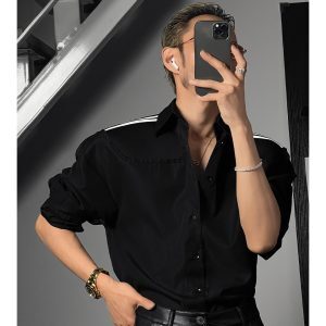 Color Block Loose Shirt with Shoulder Line Design - Trendy High-End Minimalist Style for Spring Summer Fashion