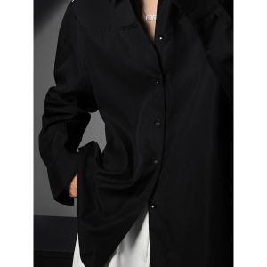 Color Block Loose Shirt with Shoulder Line Design - Trendy High-End Minimalist Style for Spring Summer Fashion