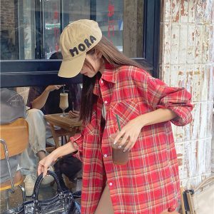 Color-Block Plaid Shirt Jacket - ITZY Inspired Jazz Hip-Hop Street Dance Top with Retro Vibe for Girls