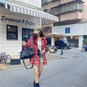 Color-Block Plaid Shirt Jacket - ITZY Inspired Jazz Hip-Hop Street Dance Top with Retro Vibe for Girls