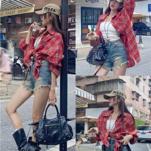 Color-Block Plaid Shirt Jacket - ITZY Inspired Jazz Hip-Hop Street Dance Top with Retro Vibe for Girls