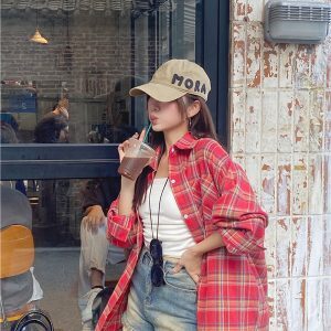 Color-Block Plaid Shirt Jacket - ITZY Inspired Jazz Hip-Hop Street Dance Top with Retro Vibe for Girls