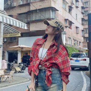 Color-Block Plaid Shirt Jacket - ITZY Inspired Jazz Hip-Hop Street Dance Top with Retro Vibe for Girls