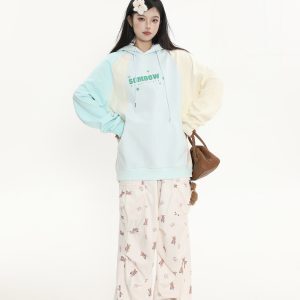 Color Block Spliced Hoodie for Women - Sweet Girl Loose Fit Autumn Jacket in Korean Style