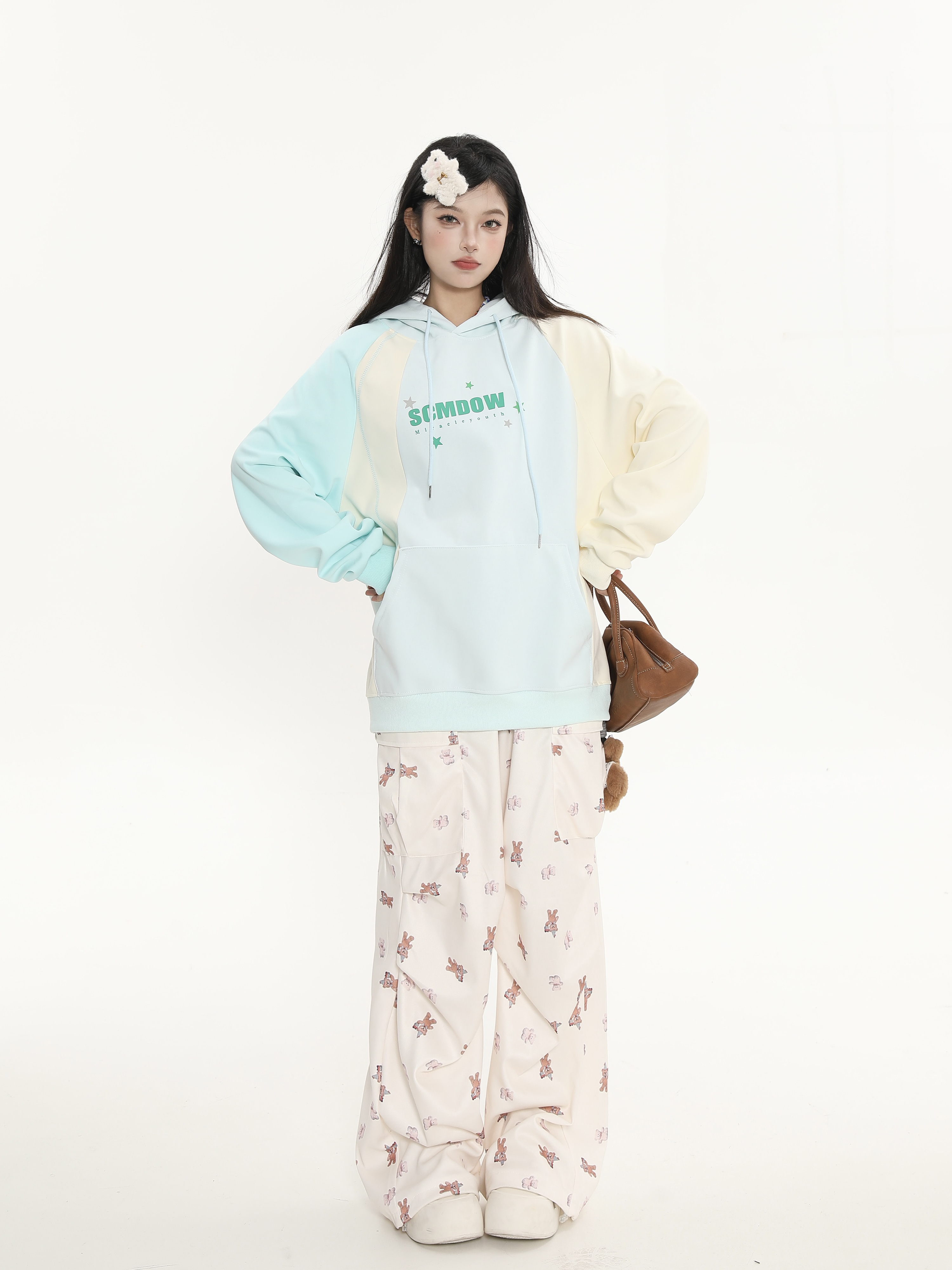 Color Block Spliced Hoodie for Women - Sweet Girl Loose Fit Autumn Jacket in Korean Style